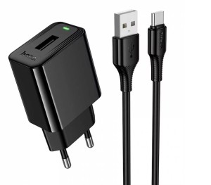 ЗУ Сетевое HOCO CS91A 1USB 10,5W QC3.0 +кабель TypeC Black